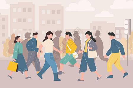 世界人口日人群行走插画背景图片