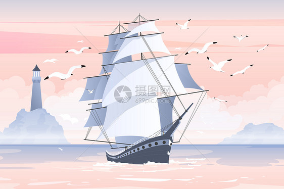 中国航海日大海帆船矢量插画图片