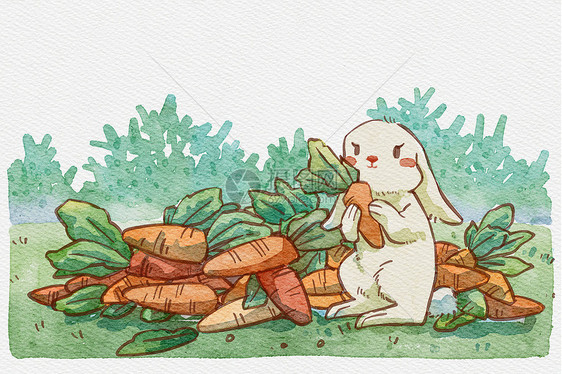 兔子和萝卜水彩画图片