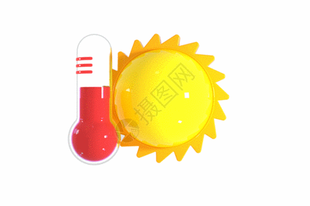 质感创意C4D高温红色预警天气图标GIF高清图片