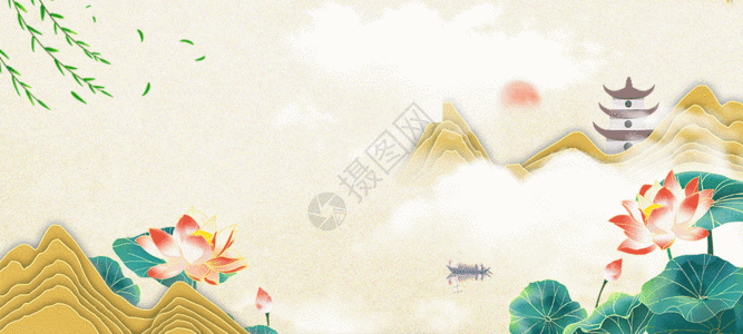 三伏天夏日意境国风背景GIF高清图片
