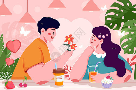情侣约会吃东西插画背景图片