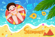 夏天海边游泳的男孩插画gif动图图片