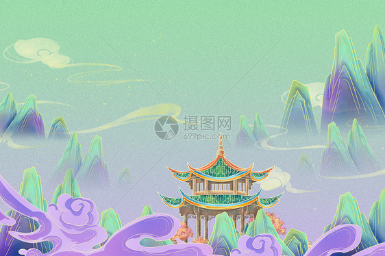 紫色宫殿清新国潮背景图片
