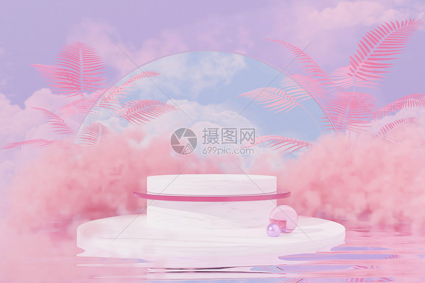 blender清新粉色展台场景图片