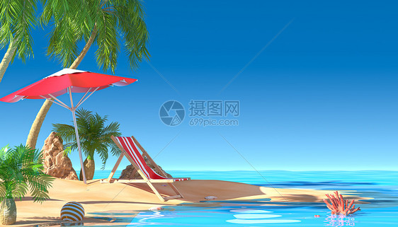 C4D清新夏日海边场景图片