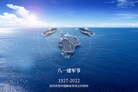 81海报建军节大气蓝色军舰大海设计图片
