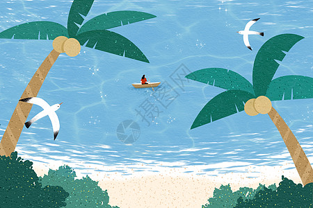 夏日大海女孩划船插画图片