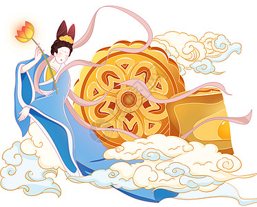 中秋节中秋嫦娥和月饼插画