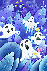 草丛里的幽灵中元节海报背景图片