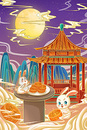 中秋节兔子吃月饼赏月图片