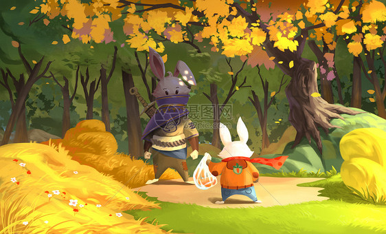 秋季森林里的兔子图片