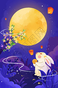 中秋传统节日兔子月饼插画图片