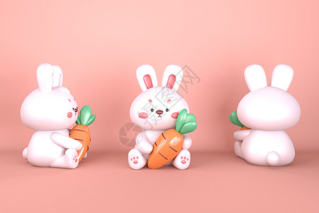 C4D可爱兔子抱胡萝卜IP模型高清图片
