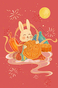国风传统中秋节日兔子月饼插画图片