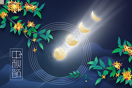 中秋节蓝色创意月亮背景图片