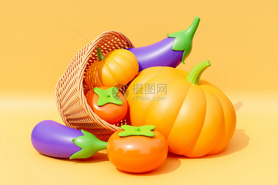 3D秋季蔬菜场景图片