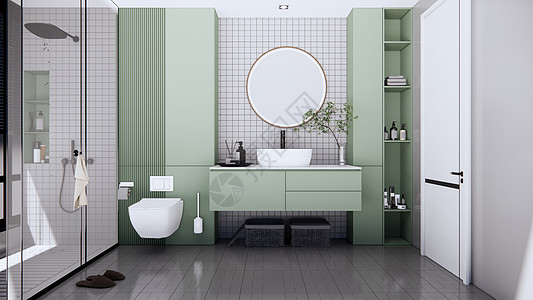 北欧绿色小清新浴室图片