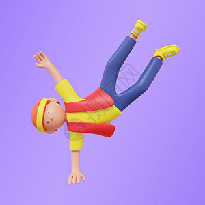 3D街舞人红帽子男孩单臂撑地倒立舞蹈表演跳舞背景图片