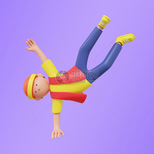 3D街舞人红帽子男孩单臂撑地倒立舞蹈表演跳舞图片