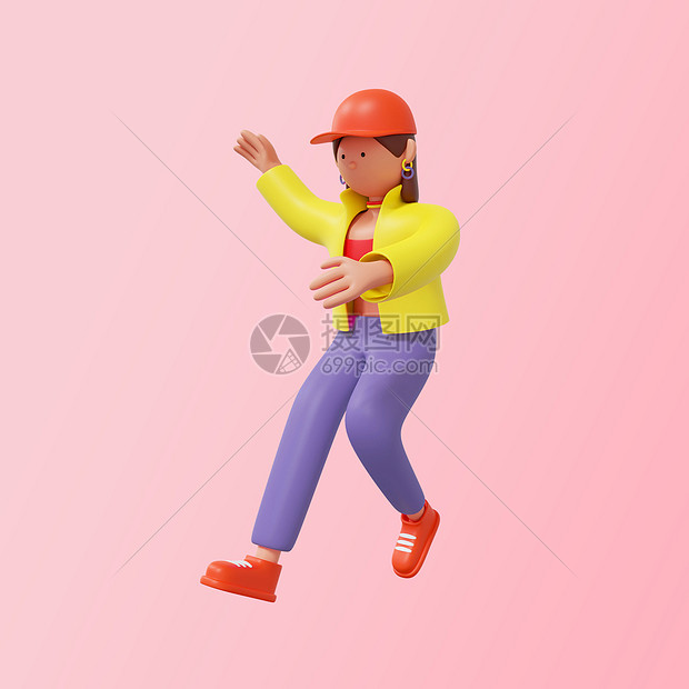 3D街舞人红帽子女孩倒立表演跳舞举手图片