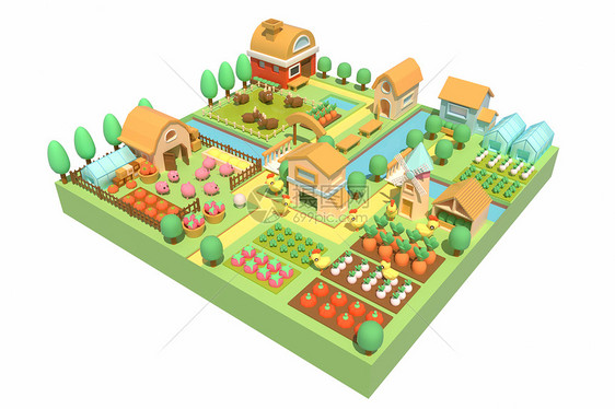 橘色C4D农场农村养殖种植发展图片