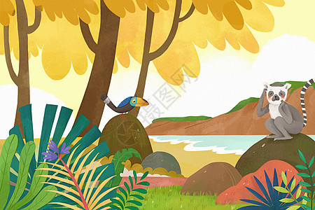 秋天树林风景绘本故事图片