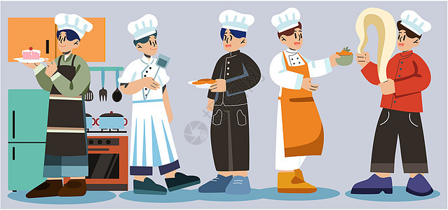 svg插画组件职业厨师帮工矢量人物组合图片