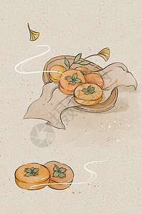 中国风国画秋天柿子静物图片