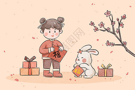 中国风兔年插画背景图片