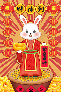 兔年春节恭喜发财插画图片