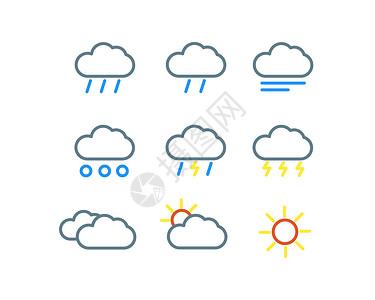 雷天线条天气预报矢量图标元素插画