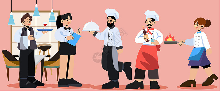 svg插画组件职业职业服务员厨师矢量人物组合图片