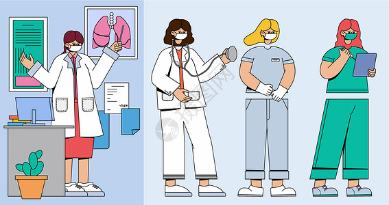 医疗讲解医科知识的医生护士SVG拆分插画图片