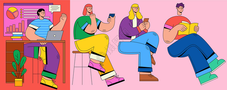 SVG插画组件之坐姿商务人物背景图片
