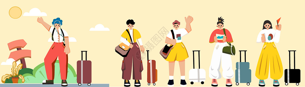 国庆红色海报扁平风人物场景兴趣爱好旅游SVG插画插画
