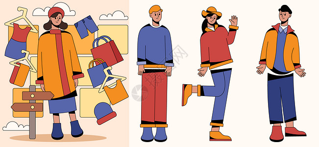 SVG人物组件插画逛街购物消费高清图片