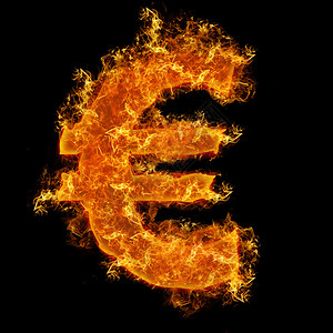 黑色背景上的火欧元符号图片
