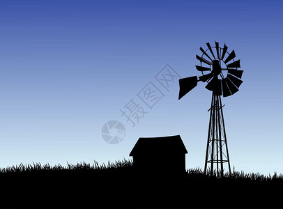 以图层分隔的农业之家和风车西尔图片