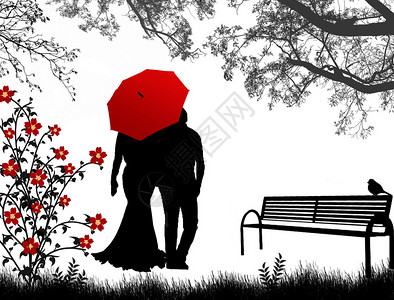 老人爱情看见一对情侣在红色雨伞下背部走过公插画