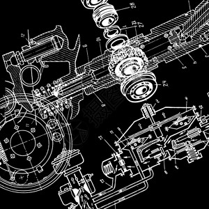 黑色背景上的技术图纸或蓝图图片