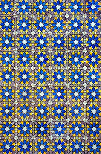 古老蓝色和黄色葡萄牙瓦片的样式图片