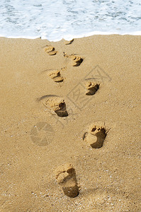 在海滩的沙子的脚印图片