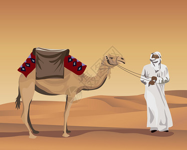 背景插图与贝都因人和骆驼图片