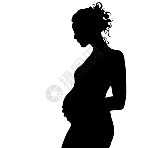 黑白孕妇轮廓的剪贴画插图背景图片