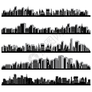 迪奥接白色背景的一组城市景色插画