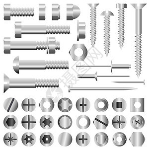 螺母螺栓螺钉和铆钉的矢量集图片