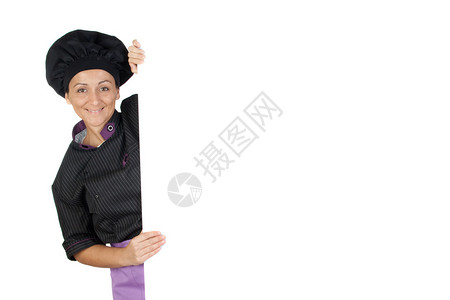 漂亮的厨艺女孩用白背景孤立图片