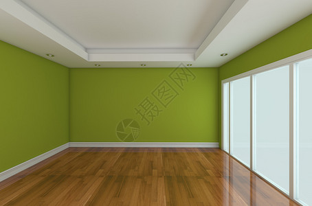 装饰绿色墙壁和有玻璃门的图片