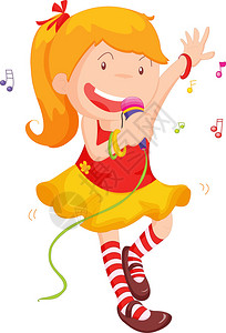 一个年轻女孩唱歌的插图图片